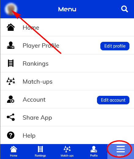 Menu page and click on profile image