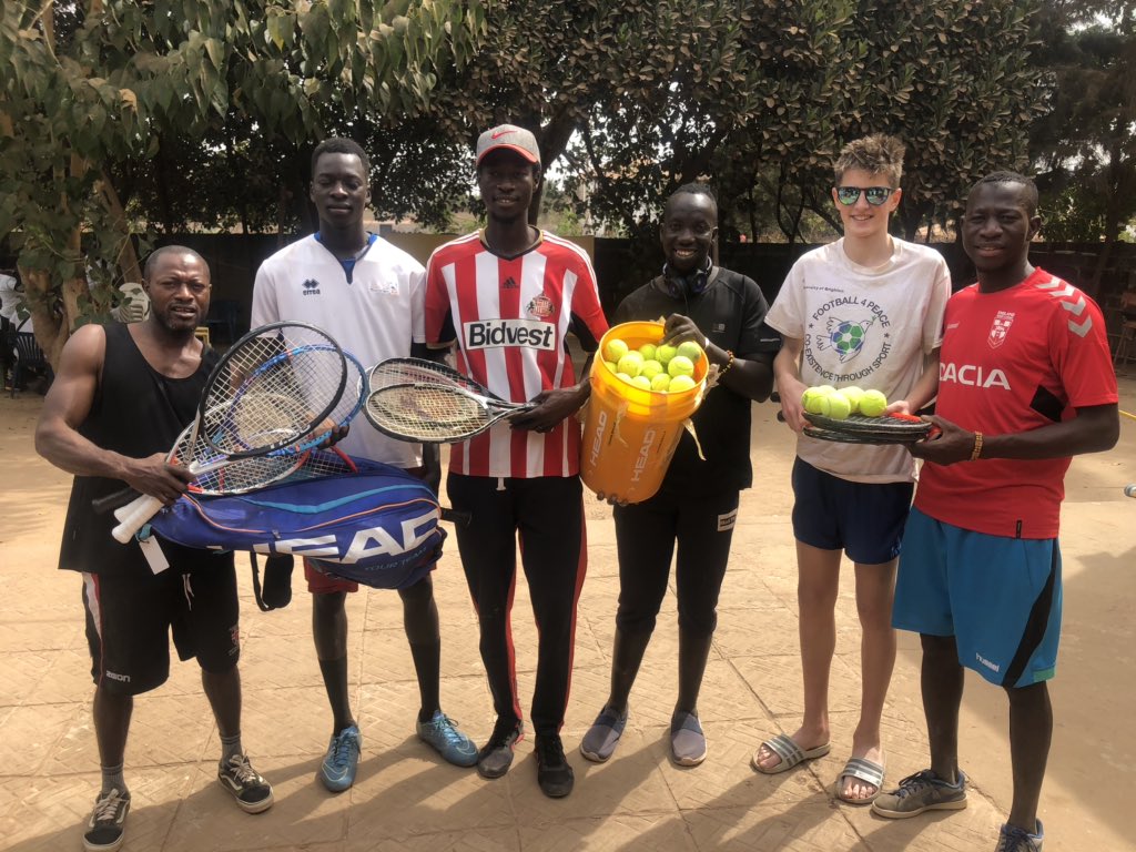 Kajabang Sports Committee in The Gambia receive Le Tennis donations from MLTC junior player Theo