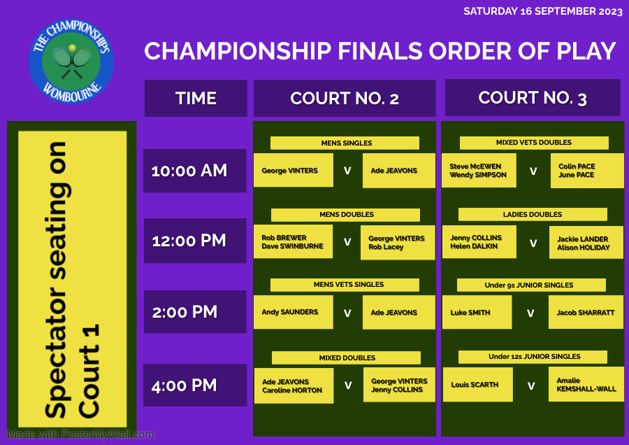 2023 Club Championships order of play